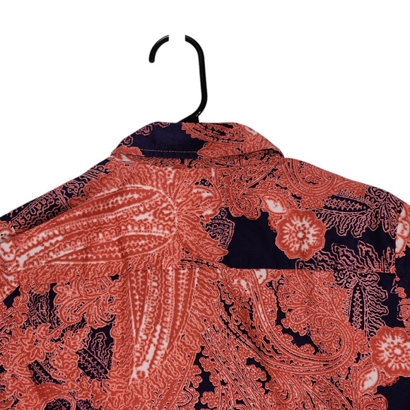 Tommy Hilfiger S Paisley Button Up Shirt Women Orange Blue Roll Tab Sleeves BOHO - Picture 12 of 14